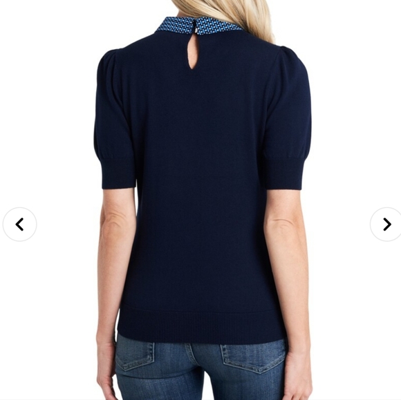 NWT CeCe Puff-Sleeved Sweater with Printed Collar - Picture 3 of 10